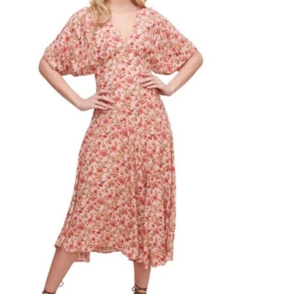 Astr the Label Dolman V Neck Floral Midi Dress Medium